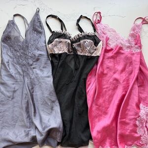 Victoria's Secret & Frederick’s Satin Lace Trim Mini Slip Dresses Size Medium